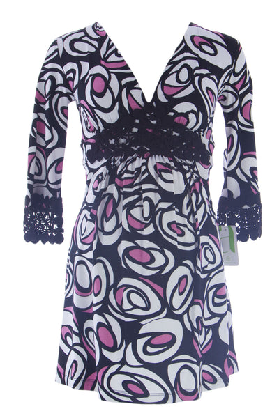 OLIAN Maternity Women's White Abstract Print Crochet Accent Tunic XS $125 NWT