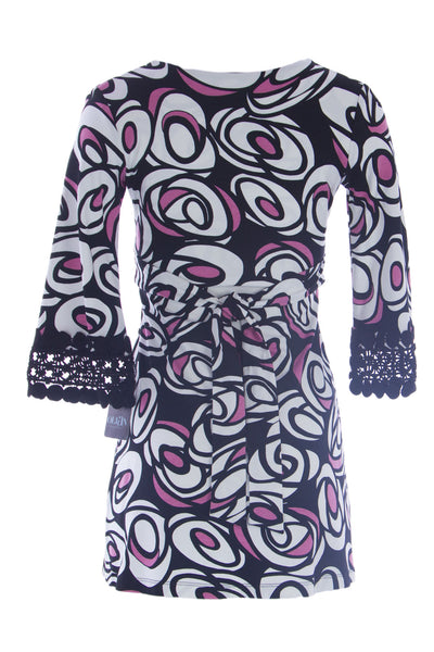 OLIAN Maternity Women's White Abstract Print Crochet Accent Tunic XS $125 NWT