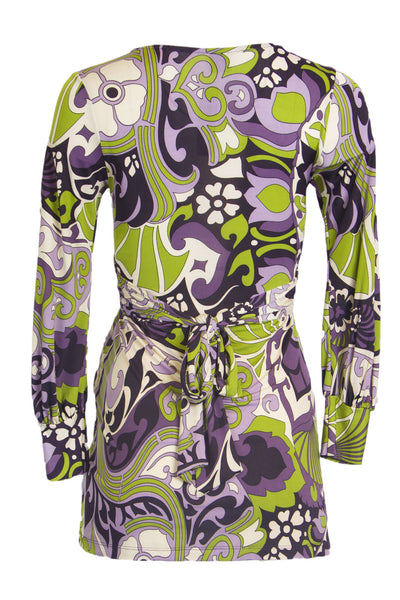 OLIAN Maternity Women's Lilac Floral Print 3/4 Sleeve Faux Wrap Tunic XS $98 NWT