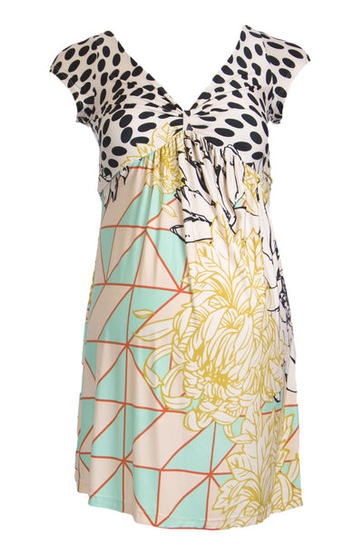 OLIAN Maternity Women's Pastel Abstract Print Short Sleeve V-Neck Top XS $98 NWT