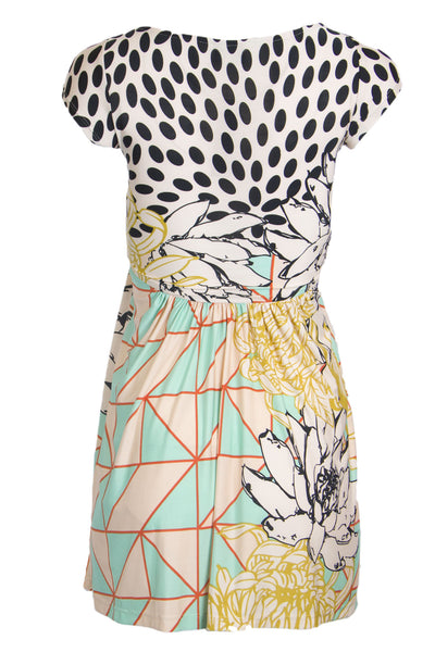 OLIAN Maternity Women's Pastel Abstract Print Short Sleeve V-Neck Top XS $98 NWT