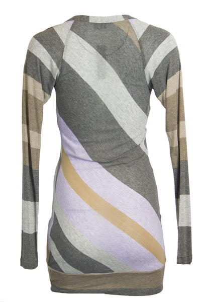 OLIAN Maternity Women's Grey Pastel Stripe Long Raglan Sleeve Tunic XS $98 NWT