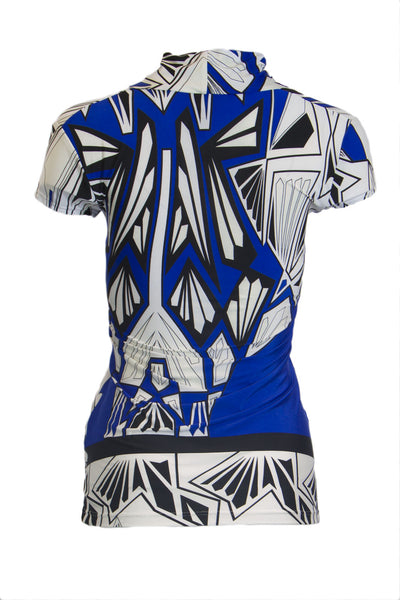 OLIAN Maternity Women's Blue Abstract Print Twist Accent Front Top XS $98 NWT