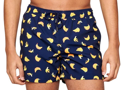 HAPPY SOCKS Men's Navy Banana Mesh Lining Swimming Shorts NWT