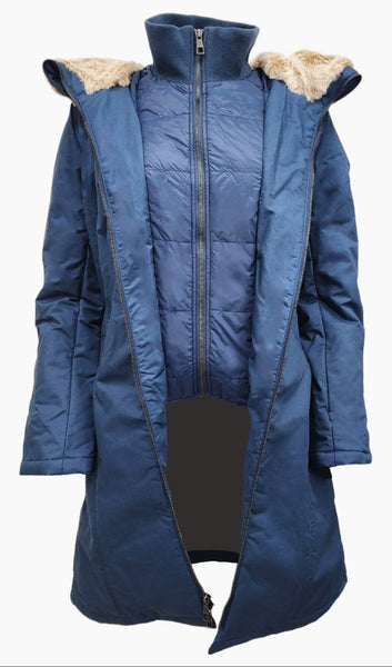 HoodLamb Women's Navy 2-1 Long Natural Hemp Inner Vest Puffer NWT