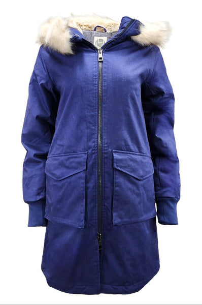 HoodLamb Women's Navy Long Natural Hemp Hooded Parka 420 NWT