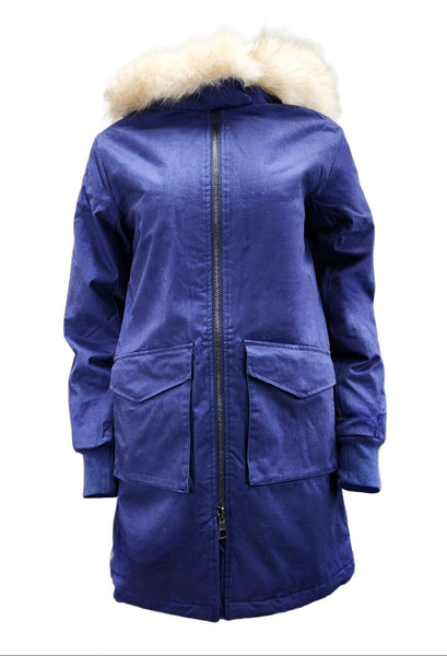 HoodLamb Women's Navy Long Natural Hemp Hooded Parka 420 NWT