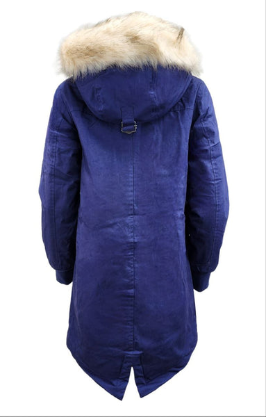 HoodLamb Women's Navy Long Natural Hemp Hooded Parka 420 NWT