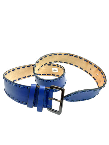 Max Mara Women's Blue Nanni Leather Wide  35"x1.60" Belt Size S NWT