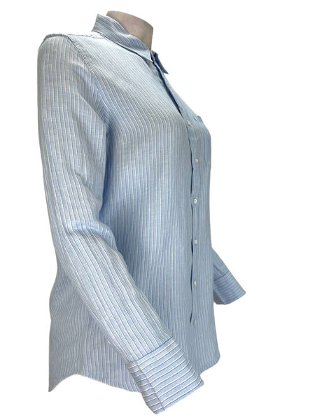 DL1961 Women's Blue Stripe Nassau & Manhattan Button Down Long Sleeve Shirt NWT