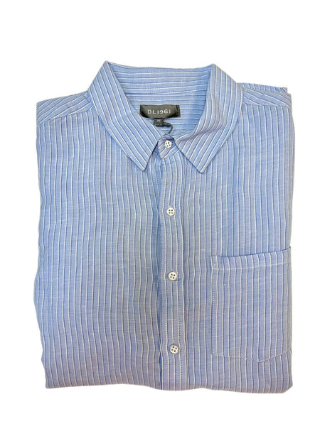 DL1961 Women's Blue Stripe Nassau & Manhattan Button Down Long Sleeve Shirt NWT