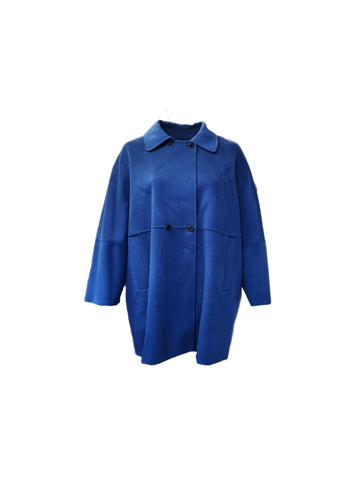 Marina Rinaldi Women's Blue Natalia Button Closure Wool Coat Size 22W/31 NWT