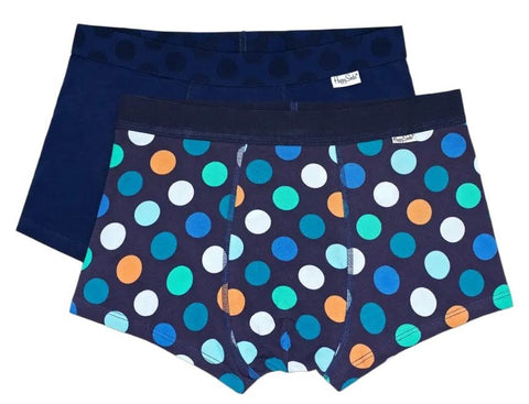 HAPPY SOCKS Men's Navy 2-Pack Big Dot Cotton Breathable Trunks NWT