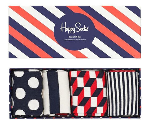 HAPPY SOCKS Unisex Classic Gift Set 4 Pairs Cotton Socks Size 9-11 NWB