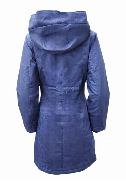 HoodLamb Women's Navy Drawstring Natural Hemp Hooded Parka 420 NWT