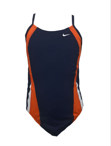 NIKE Girl's Blue Thin Straps Round Neck One Piece Swimsuit #NESS7050 28 NWT