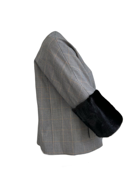 Marina Rinaldi Women's Nero Nobel Embellished Mink Fur Sleeve Jacket NWT