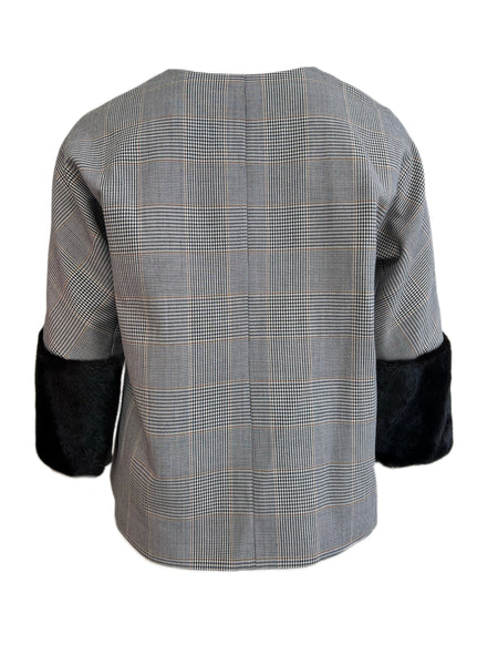 Marina Rinaldi Women's Nero Nobel Embellished Mink Fur Sleeve Jacket NWT