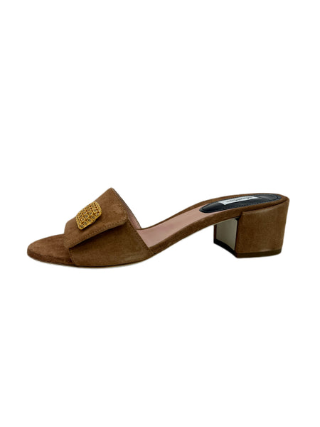 Max Mara Women's Nudo Ampex Suede Block Heel Slide Sandals Size 7 NWB