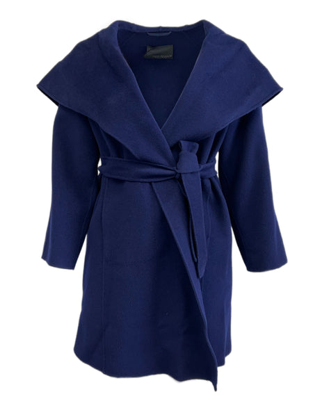 Marina Rinaldi Women's Navy Nuvola Wool Hoodes Wrap Coat Size 12W/21 NWT