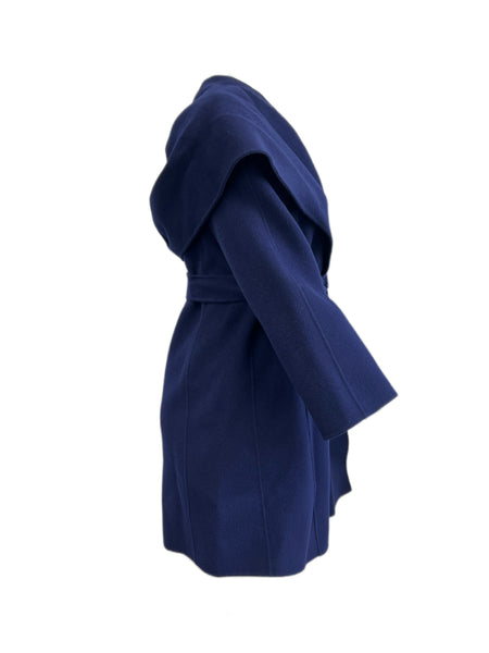 Marina Rinaldi Women's Navy Nuvola Wool Hoodes Wrap Coat Size 12W/21 NWT