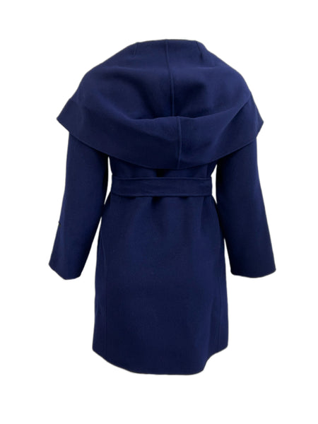 Marina Rinaldi Women's Navy Nuvola Wool Hoodes Wrap Coat Size 12W/21 NWT