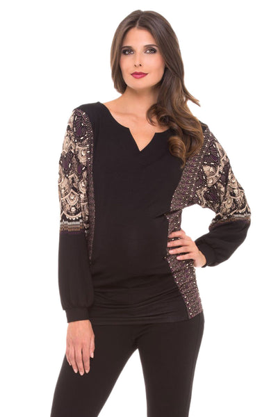 OLIAN Maternity Women's Black Arabesque Print Camila Tunic Top $123 NWT