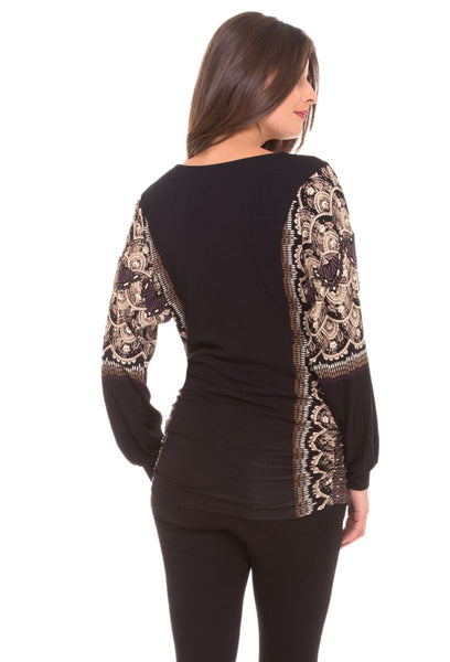 OLIAN Maternity Women's Black Arabesque Print Camila Tunic Top $123 NWT