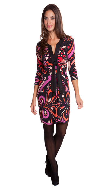 OLIAN Maternity Women's Fuchsia Swirl Print Twist Tie 3/4 Sleeve Dress $148 NWT