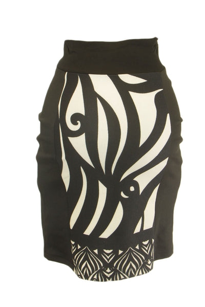 OLIAN Maternity Women's Black Andrea Arabesque Print Pencil Skirt Sz XS $78 NWT