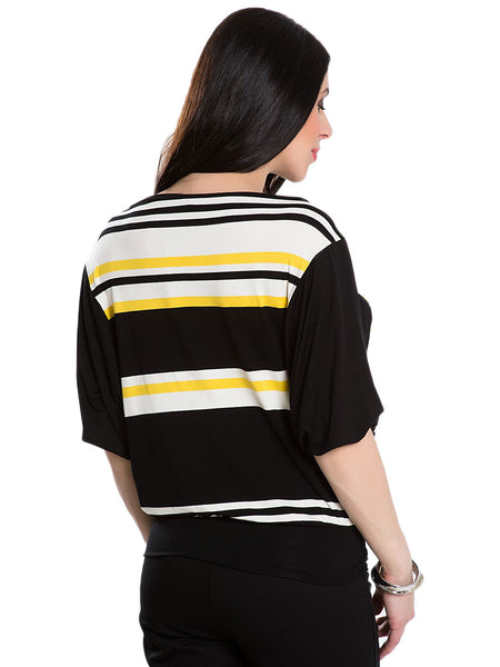 OLIAN Maternity Women's Black Yellow Stripe Elbow Sleeve Tunic Top XS/S $115 NWT