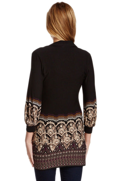 OLIAN Maternity Women's Black Arabesque Print Collared Tunic Top $123 NWT