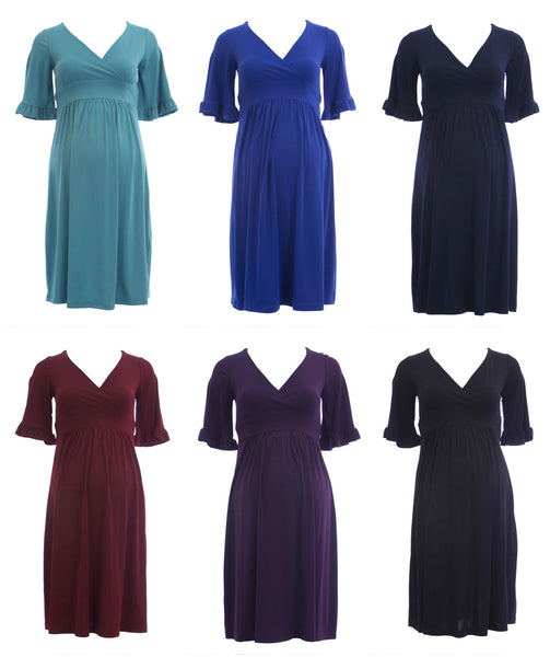 OLIAN Maternity Women's Ruffle Sleeve Surplice Neck Dress $130 NEW