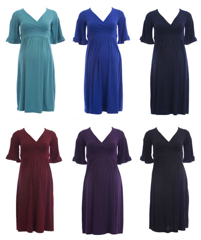 OLIAN Maternity Women's Ruffle Sleeve Surplice Neck Dress $130 NEW