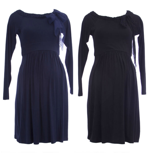 OLIAN Maternity Women's Bow Accent Long Sleeve Boat Neck Dress $148 NEW