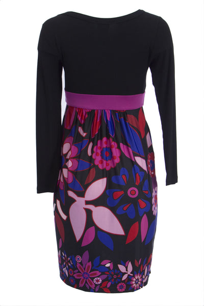 OLIAN Maternity Women's Black Floral Print Scoop Neck Babydoll Dress