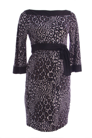 OLIAN Maternity Women's Leopard Print Boat Neack Waist Tie Accent Dress $148 NWT