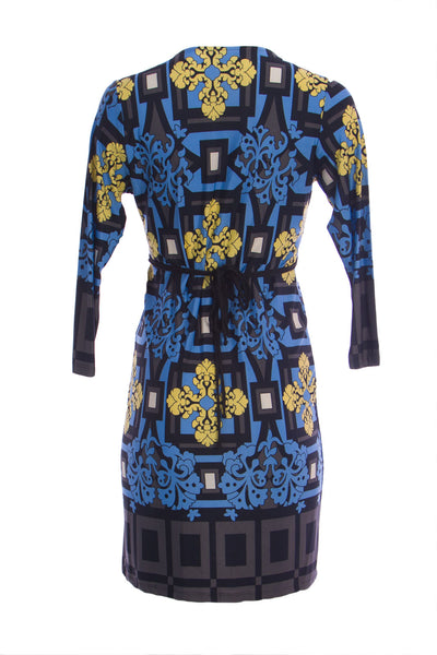 OLIAN Maternity Women's Blue Floral Print Plunging V Neck A-Line Dress $143 NWT