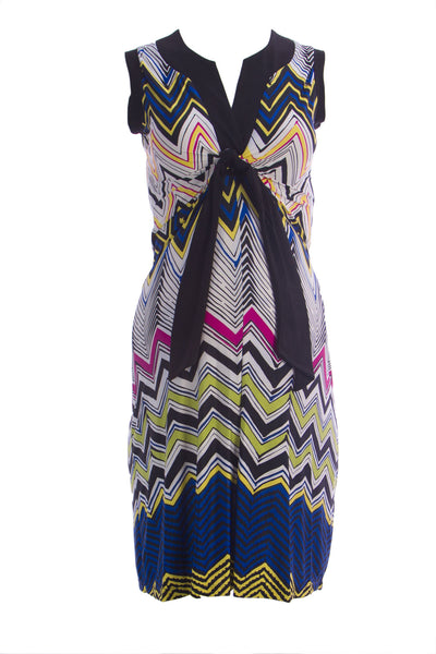 OLIAN Maternity Women's Blue Zig Zag Print Twist Tie Sleeveless Dress $148 NWT