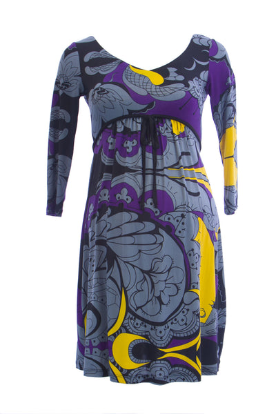 OLIAN Maternity Women's Floral Print 3/4 Sleeve Empire Waist Dress X-Small Gray