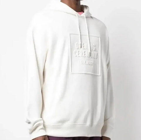 OPENING CEREMONY Men's Cloud White Embossed Box Logo Hoodie  $230 NWT