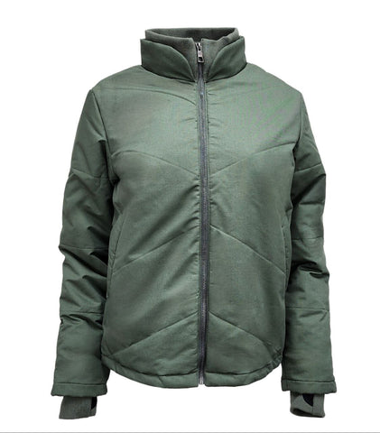 HoodLamb Women's Olive Green High Zip Up Quilted Hemp Jacket 420 NWT