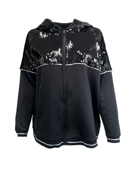 Marina Rinaldi Women's Black Obelo Beaded Hooded Jacket NWT