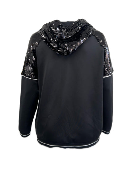Marina Rinaldi Women's Black Obelo Beaded Hooded Jacket NWT