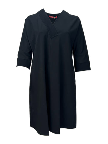 Marina Rinaldi Women's Black Oblio 3/4 Sleeve V Neck Jersey Dress NWT