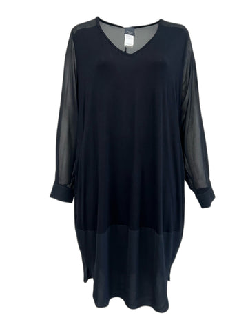 Marina Rinaldi Women's Black Obliquo Sheer Sleeves Jersey Dress Size XL NWT