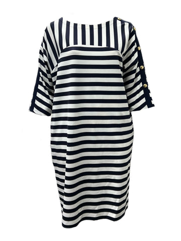 Marina Rinaldi Women's Blue Occhiali Striped Jersey Dress NWT