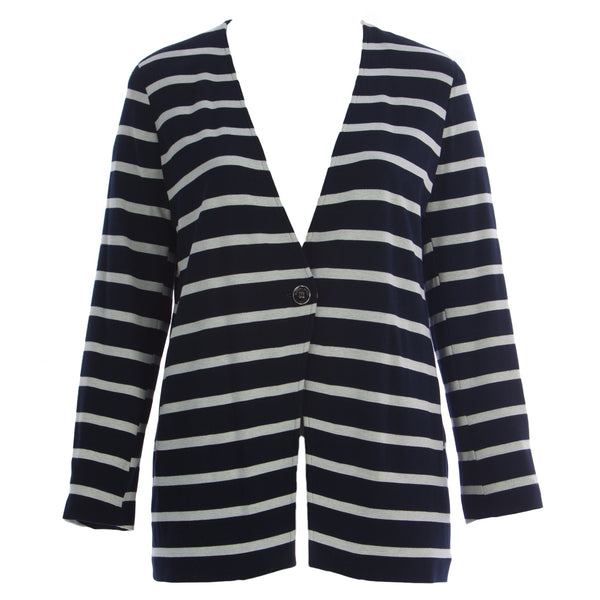 MARINA RINALDI Womens Navy Occorso Stripe Single Button Blazer $480 NWT