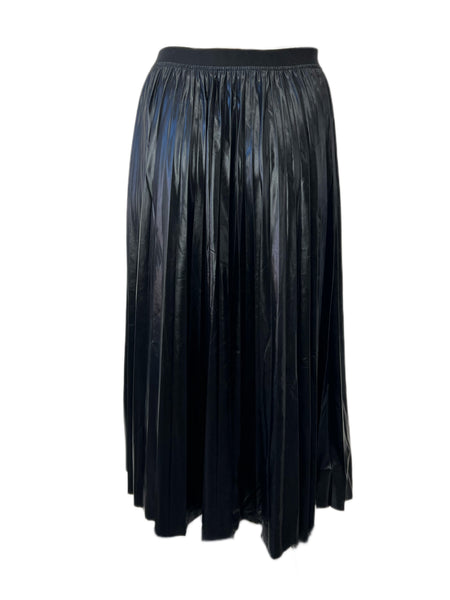 Marina Rinaldi Women's Black Occulto Faux Leather Pleated Skirt NWT