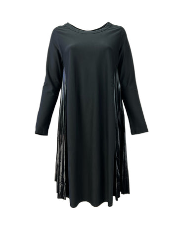 Marina Rinaldi Women's Nero Occupato Long Sleeve Jersey Dress NWT